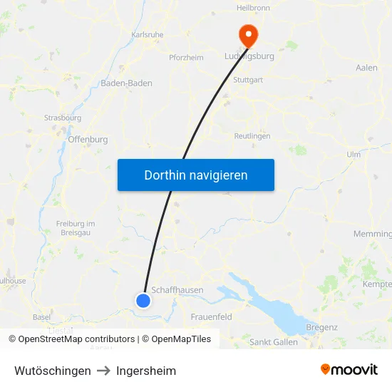 Wutöschingen to Ingersheim map