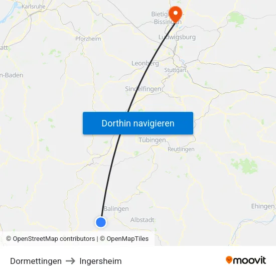 Dormettingen to Ingersheim map