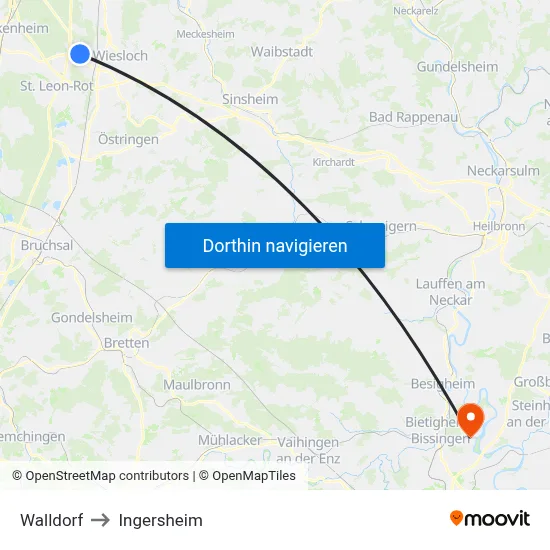 Walldorf to Ingersheim map