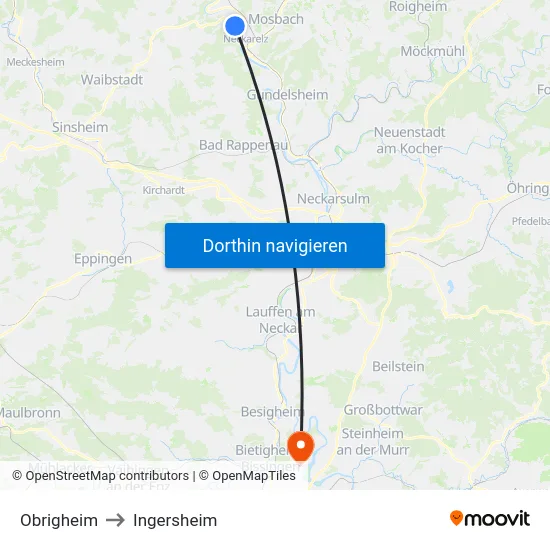 Obrigheim to Ingersheim map