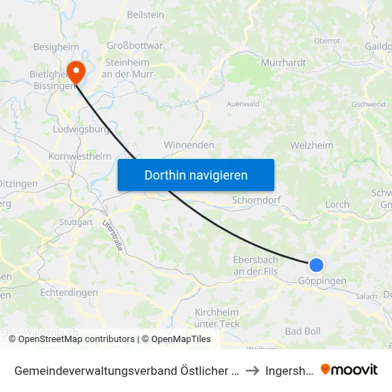 Gemeindeverwaltungsverband Östlicher Schurwald to Ingersheim map