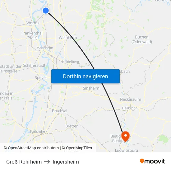 Groß-Rohrheim to Ingersheim map