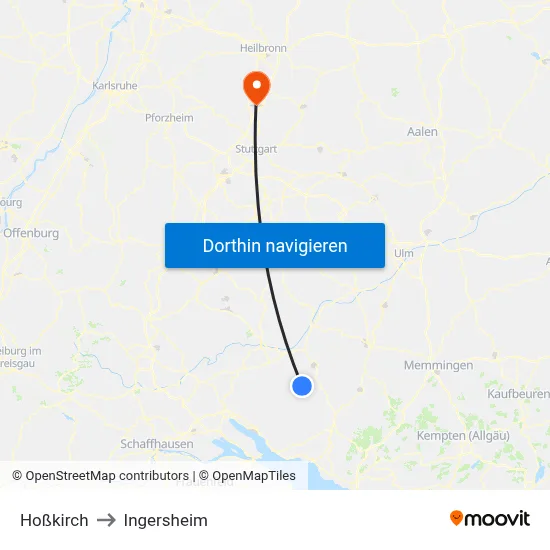 Hoßkirch to Ingersheim map