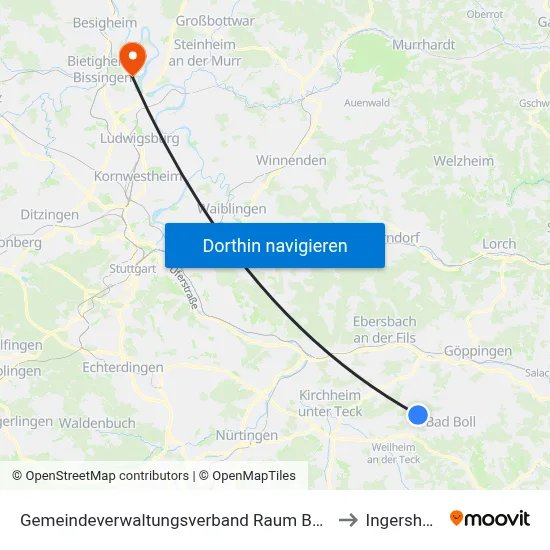 Gemeindeverwaltungsverband Raum Bad Boll to Ingersheim map