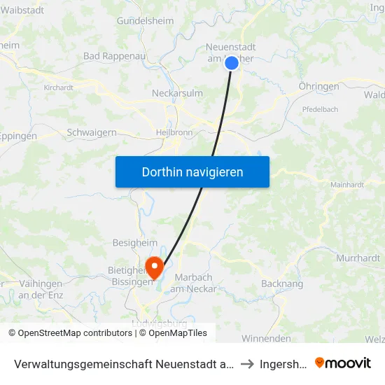 Verwaltungsgemeinschaft Neuenstadt am Kocher to Ingersheim map