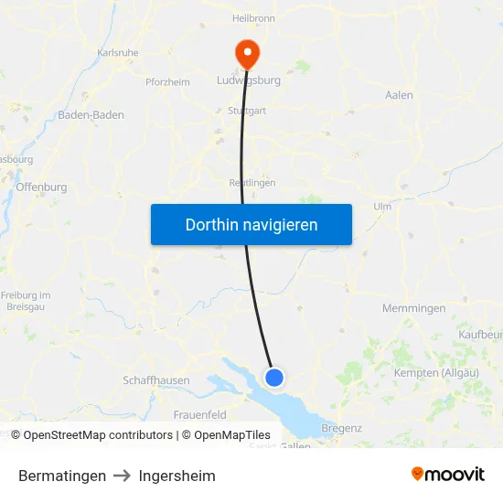 Bermatingen to Ingersheim map
