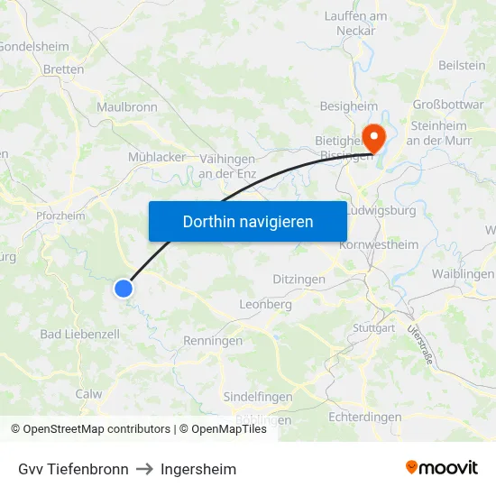 Gvv Tiefenbronn to Ingersheim map