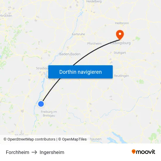 Forchheim to Ingersheim map