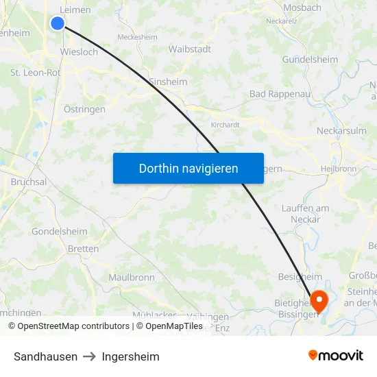 Sandhausen to Ingersheim map