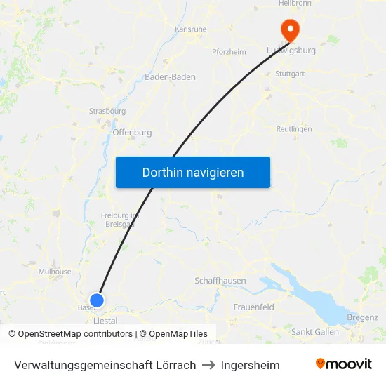 Verwaltungsgemeinschaft Lörrach to Ingersheim map
