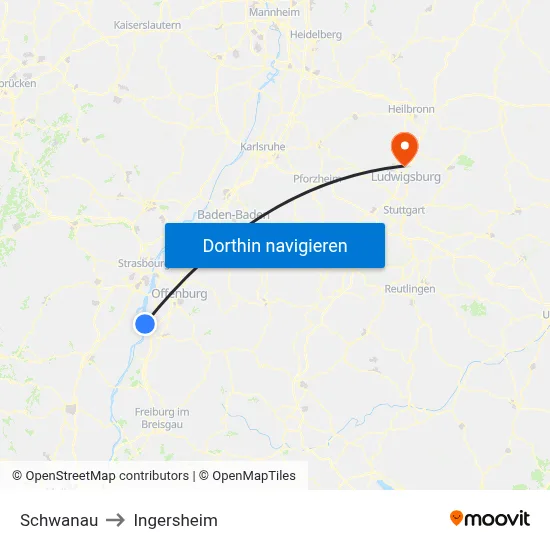 Schwanau to Ingersheim map