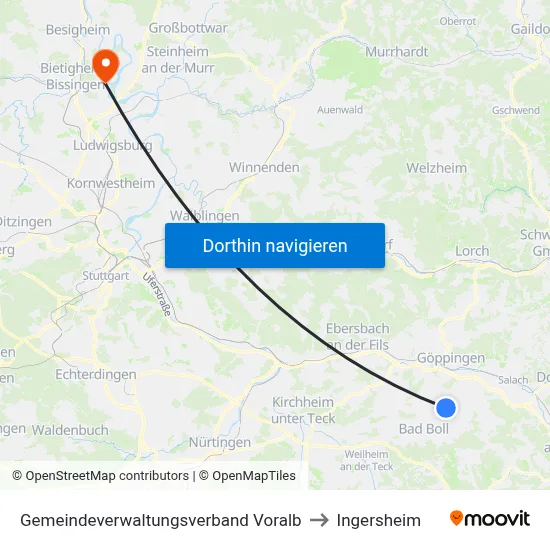 Gemeindeverwaltungsverband Voralb to Ingersheim map
