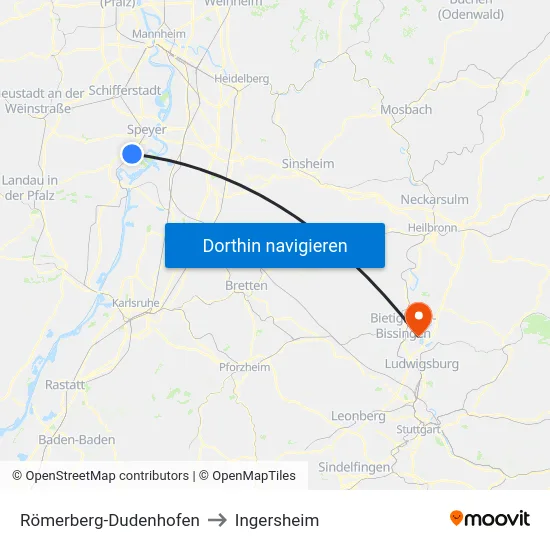 Römerberg-Dudenhofen to Ingersheim map