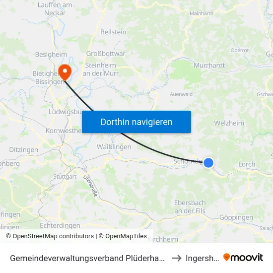 Gemeindeverwaltungsverband Plüderhausen-Urbach to Ingersheim map