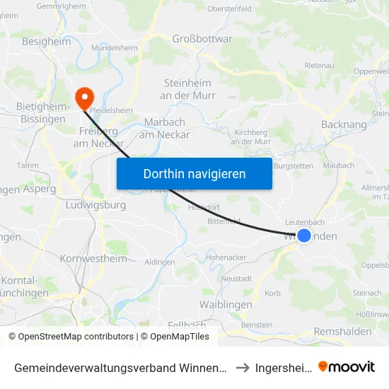 Gemeindeverwaltungsverband Winnenden to Ingersheim map
