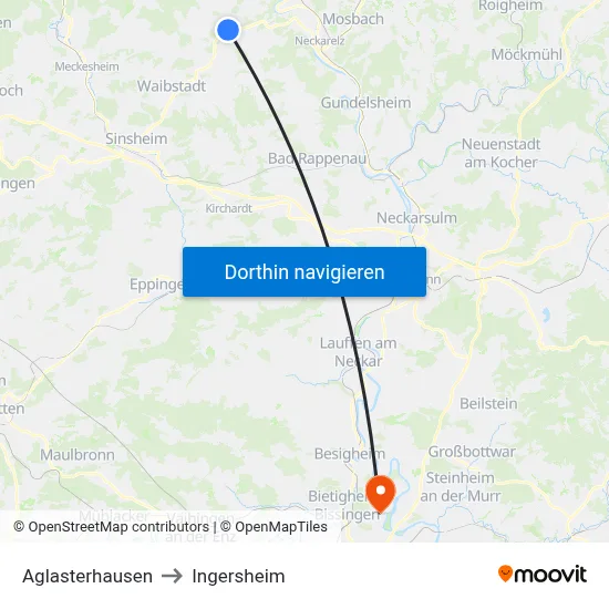 Aglasterhausen to Ingersheim map