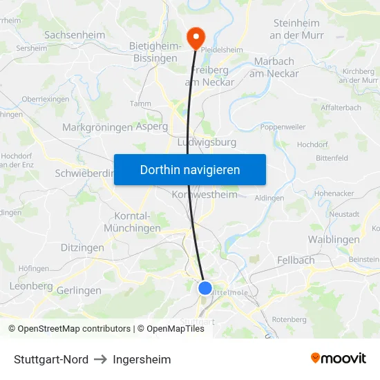 Stuttgart-Nord to Ingersheim map