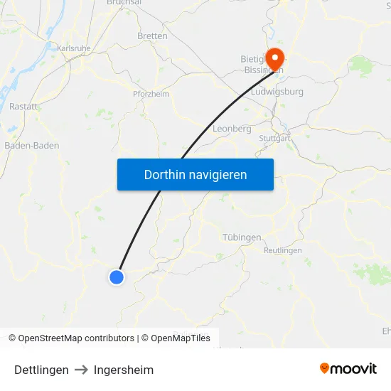 Dettlingen to Ingersheim map