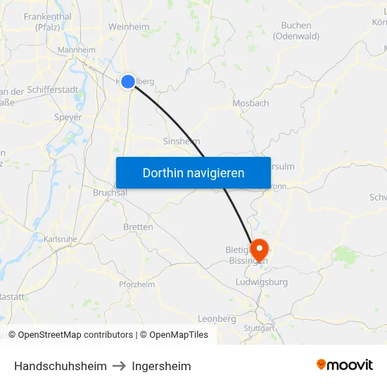 Handschuhsheim to Ingersheim map