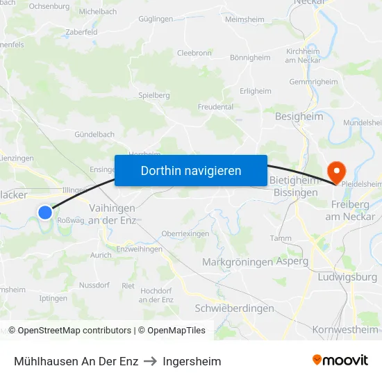 Mühlhausen An Der Enz to Ingersheim map
