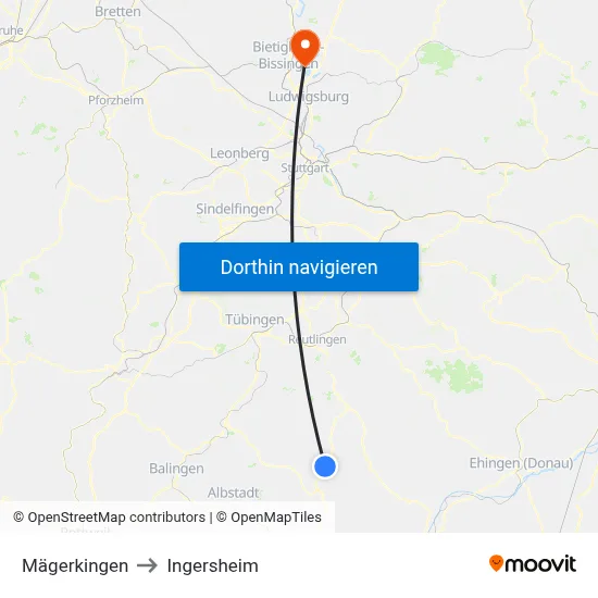 Mägerkingen to Ingersheim map