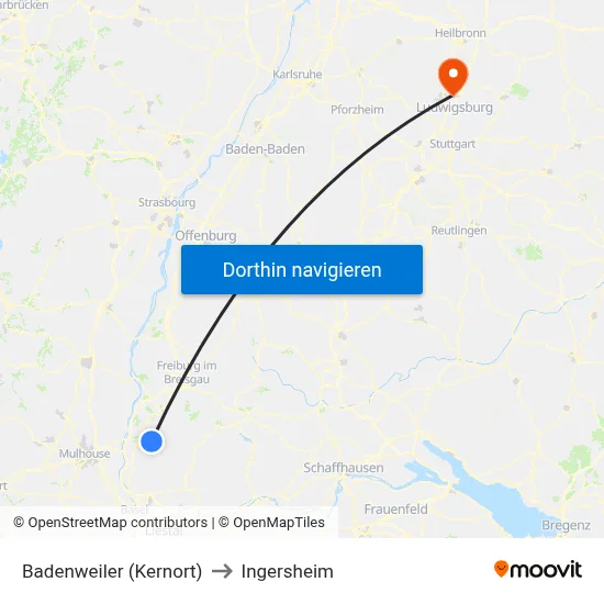 Badenweiler (Kernort) to Ingersheim map