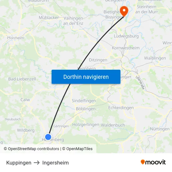Kuppingen to Ingersheim map