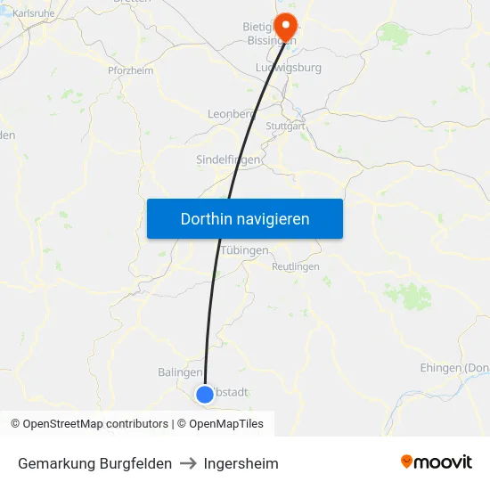 Gemarkung Burgfelden to Ingersheim map