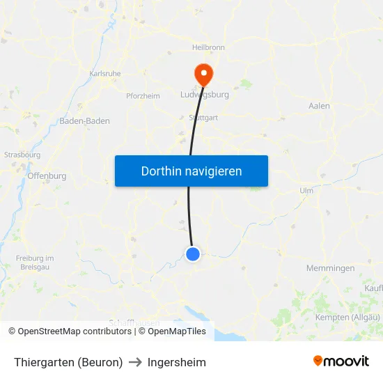 Thiergarten (Beuron) to Ingersheim map