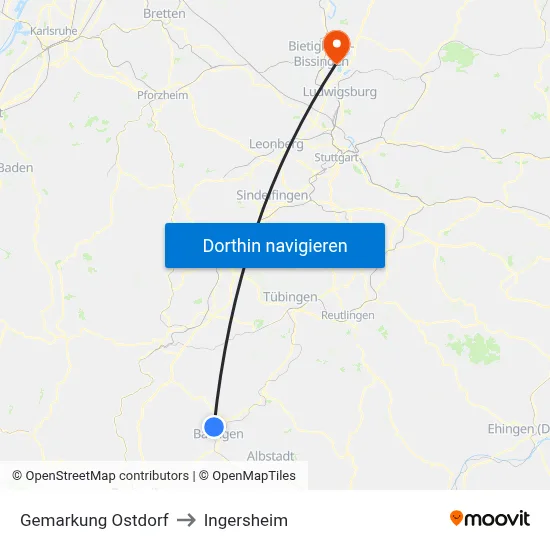 Gemarkung Ostdorf to Ingersheim map