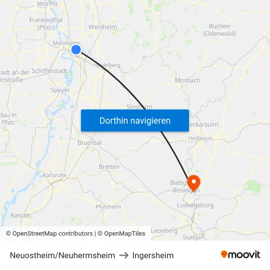 Neuostheim/Neuhermsheim to Ingersheim map