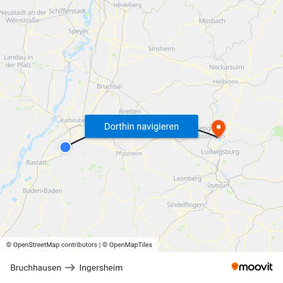 Bruchhausen to Ingersheim map