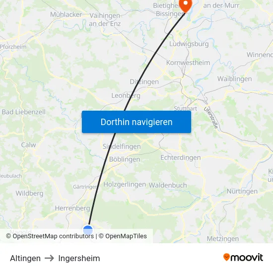 Altingen to Ingersheim map