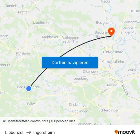Liebenzell to Ingersheim map