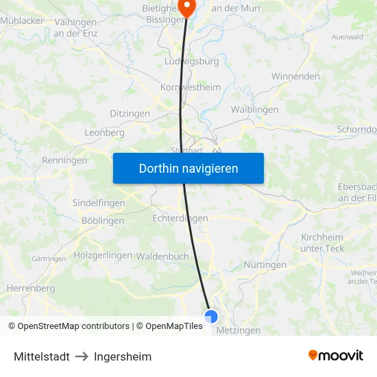 Mittelstadt to Ingersheim map