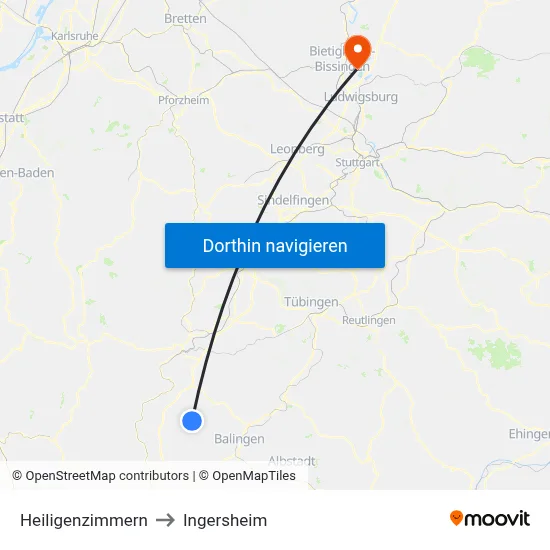 Heiligenzimmern to Ingersheim map