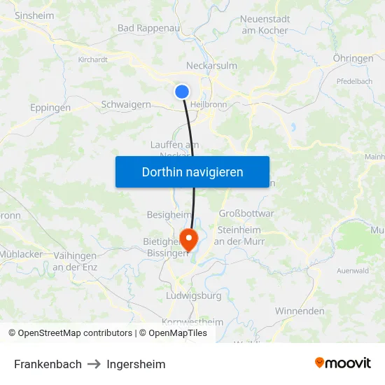 Frankenbach to Ingersheim map