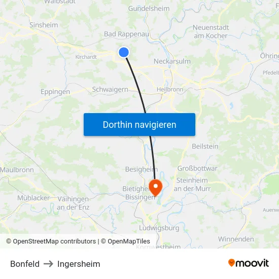 Bonfeld to Ingersheim map