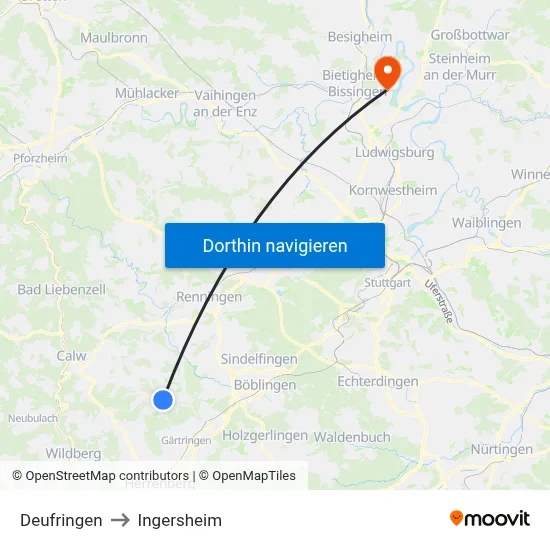 Deufringen to Ingersheim map