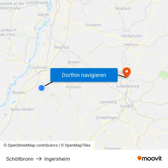 Schöllbronn to Ingersheim map