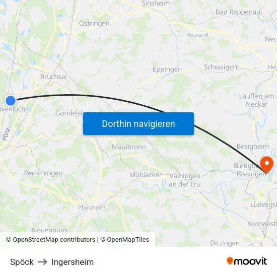 Spöck to Ingersheim map