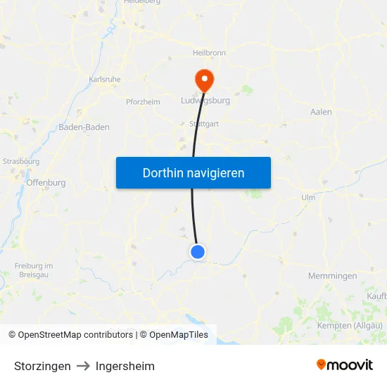 Storzingen to Ingersheim map