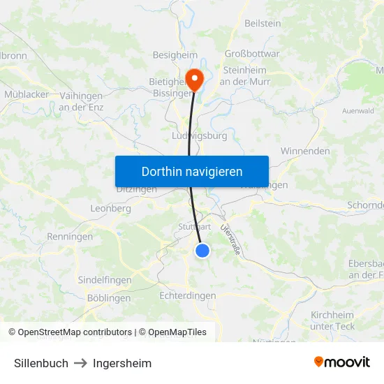 Sillenbuch to Ingersheim map