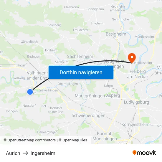 Aurich to Ingersheim map