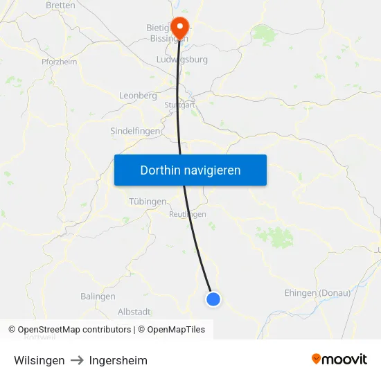 Wilsingen to Ingersheim map