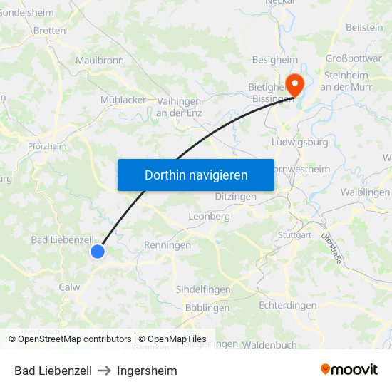 Bad Liebenzell to Ingersheim map