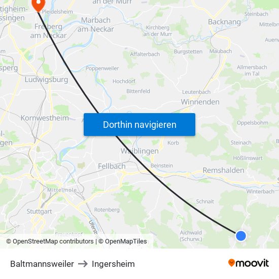 Baltmannsweiler to Ingersheim map