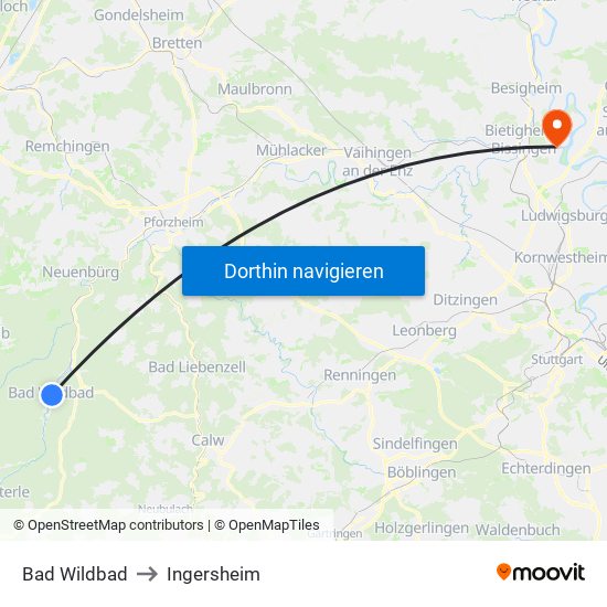 Bad Wildbad to Ingersheim map