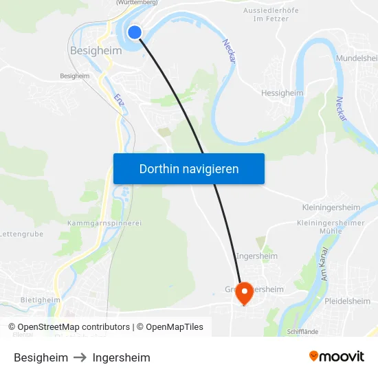 Besigheim to Ingersheim map