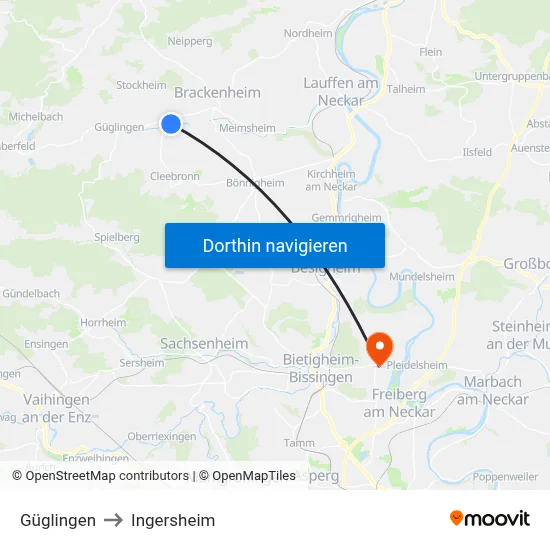 Güglingen to Ingersheim map